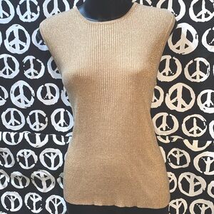 SILK/METALLIC GOLD SCOOP NECK TANK RIBBED SZ L